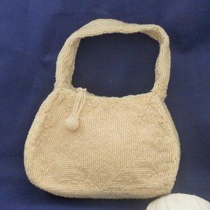 La Regale beaded evening hand bag cream wedding prom small pearl glass